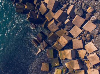 High angle view of bread on wood