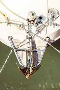High angle view of ropes in water