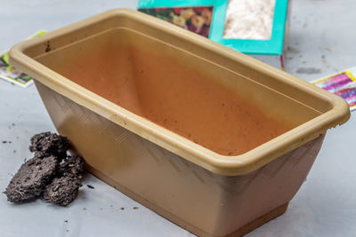 Close-up of container on table