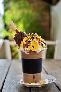 Close-up of chocolate frappe