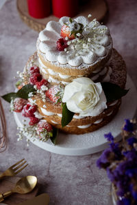 High angle view of cake with ice cream