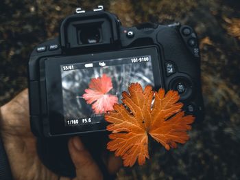 Close-up of camera on mobile phone