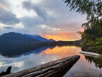 Scenic view of lake against sky during sunset