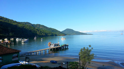 Scenic view of calm sea against clear sky