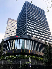 Low angle view of modern building against clear sky