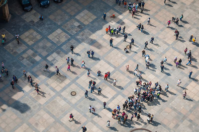 High angle view of people on city street