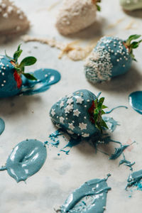 High angle view of butterfly on table