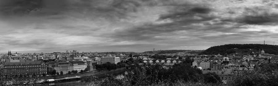 High angle shot of townscape against sky