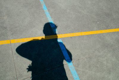 Shadow of man on road