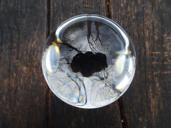 High angle view of water in bowl on table