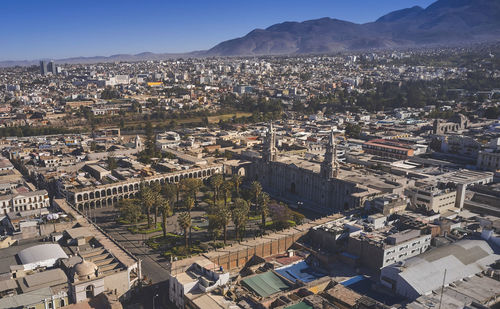 High angle view of townscape against sky