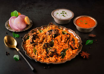 High angle view of food on table
