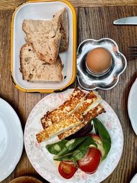 Directly above shot of breakfast served on table