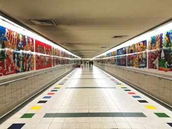 Illuminated multi colored subway station