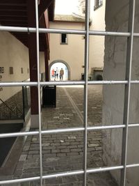 Reflection of building on glass window