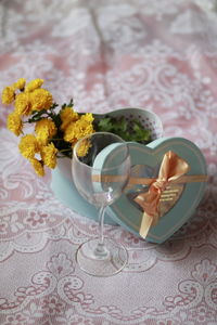 High angle view of bouquet on table