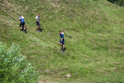 People walking on field