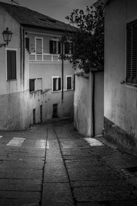 Empty alley amidst buildings in city