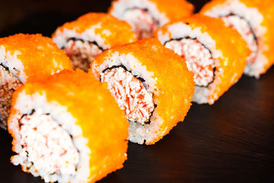 Close-up of sushi served in plate