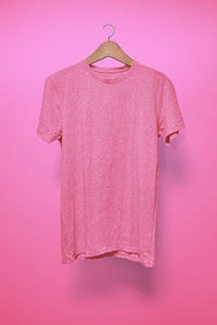 Close-up of pink hanging against wall