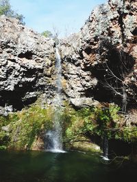 Low angle view of waterfall