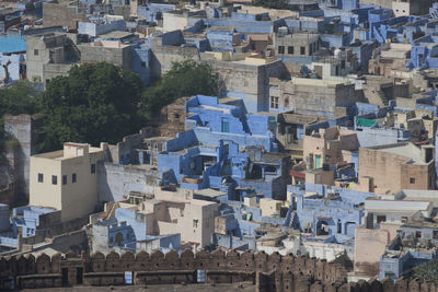 High angle view of buildings in city