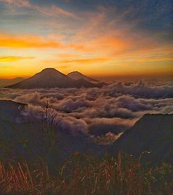 Scenic view of dramatic sky during sunset