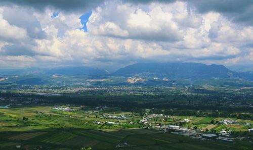 Aerial view of townscape against sky