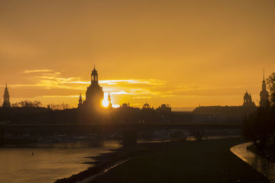 Silhouette of temple against sky during sunset