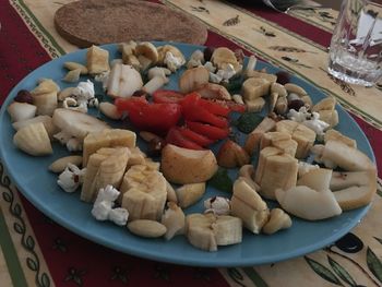 High angle view of breakfast on table