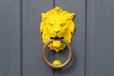 Close-up of yellow door knocker