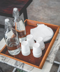 High angle view of drink in glass on table