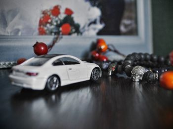 Close-up of toy car on table