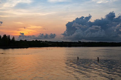 Scenic view of lake against sky during sunset