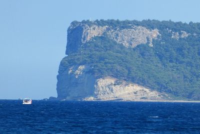 Scenic view of sea against clear sky