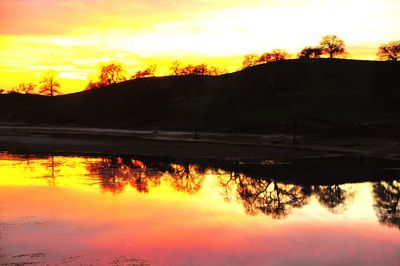 Scenic view of lake against sky during sunset