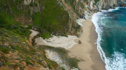 High angle view of water flowing through rocks