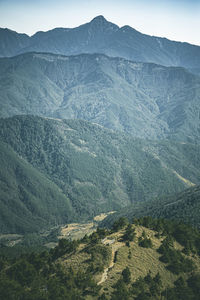 High angle view of land and mountains