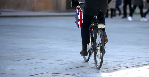 Low section of bicycle on street