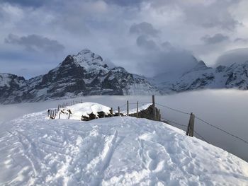 Scenic view of snowcapped mountains against sky