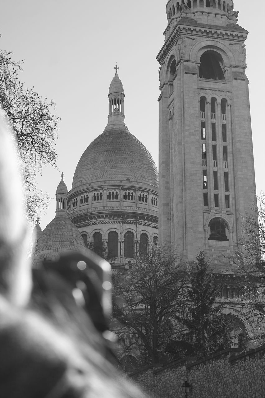 black and white, monochrome, monochrome photography, architecture, built structure, sky, nature, history, the past, no people, travel destinations, white, building exterior, day, black, outdoors, low angle view, tree, religion