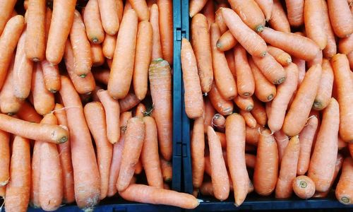 Full frame shot of carrots at market stall