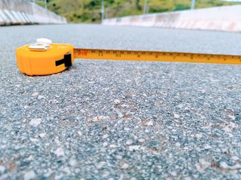 Close-up of toy car on road