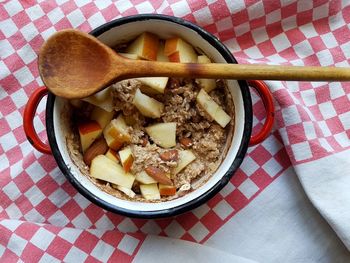 High angle view of breakfast in bowl on table