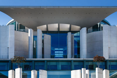 Low angle view of building against blue sky