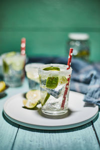 Close-up of drink served on table