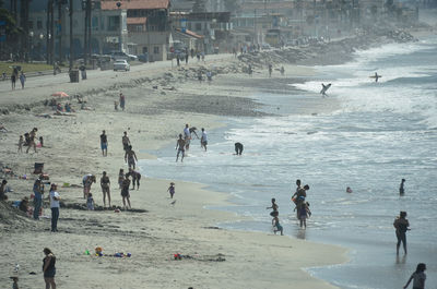 High angle view of people on beach