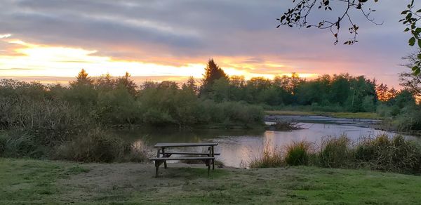 Scenic view of field against sky during sunset
