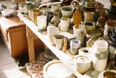 High angle view of coffee cups