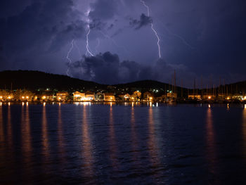 Panoramic view of illuminated city against sky at night